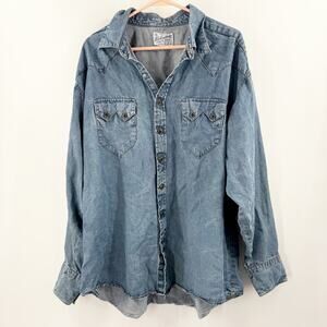 Rockmount Ranch Wear Size L/XL Vintage Denver USA Western Snap Button Chambray